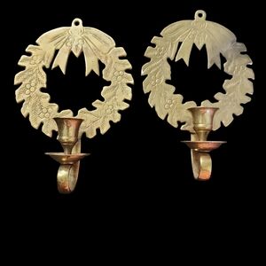 Pair of Vintage Brass Christmas Wall Decor